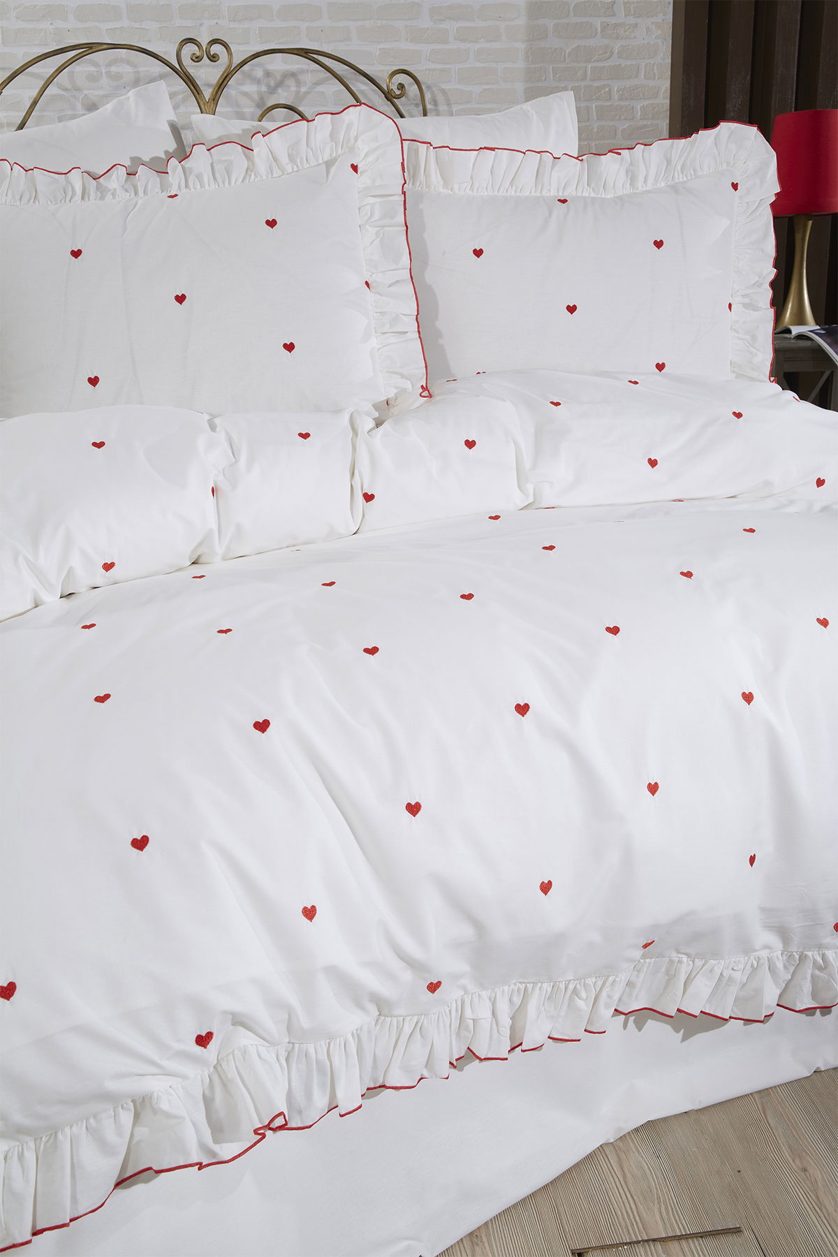 Valentine Love Nakışlı 6 Parça Nevresim Takımı Kırmızı - 5