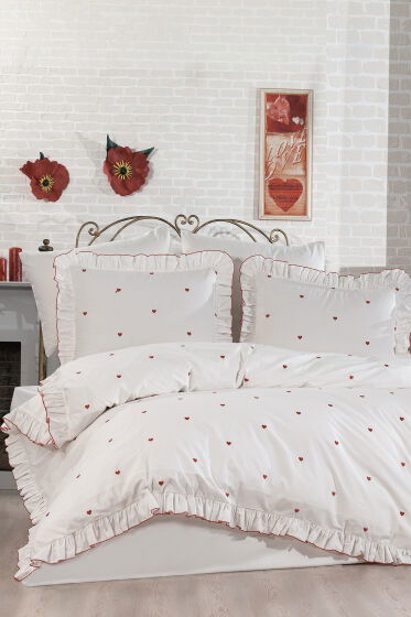 Valentine Love Nakışlı 6 Parça Nevresim Takımı Kırmızı - Çeyiz Diyarı