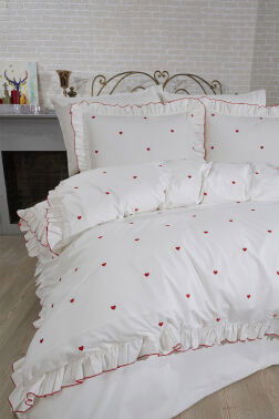 Valentine Love Nakışlı 6 Parça Nevresim Takımı Kırmızı - 7