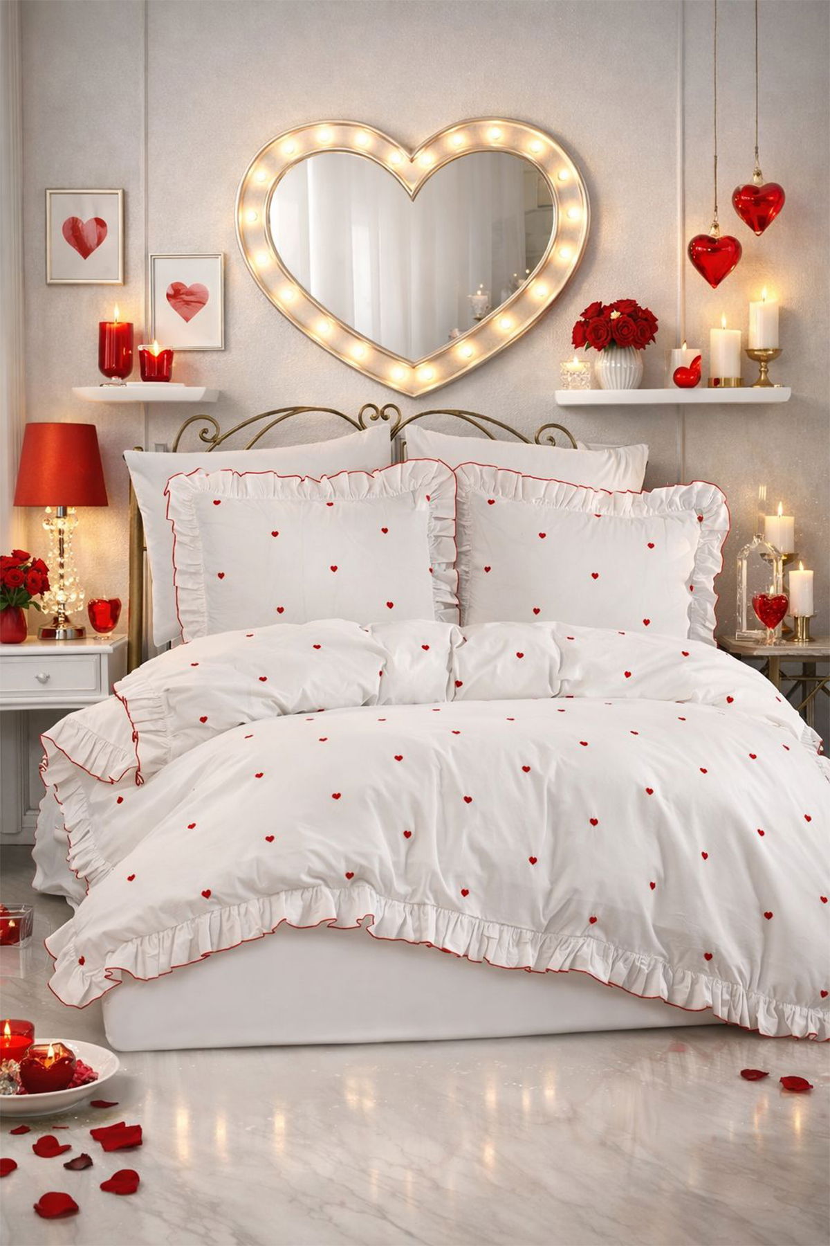 Valentine Love Nakışlı 6 Parça Nevresim Takımı Kırmızı - 1