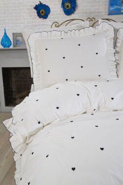 Valentine Love Nakışlı 6 Parça Nevresim Takımı Lacivert - 3