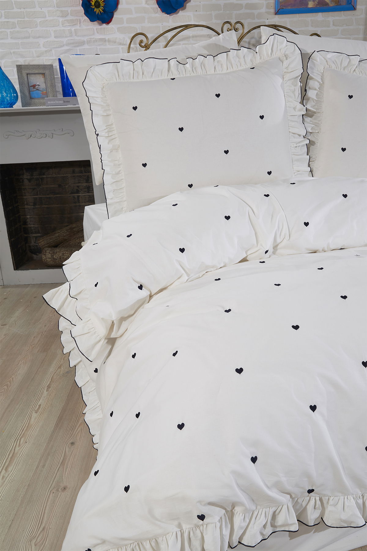 Valentine Love Nakışlı 6 Parça Nevresim Takımı Lacivert - 8