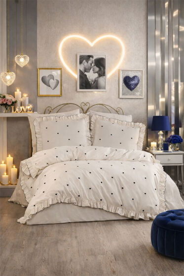 Valentine Love Nakışlı 6 Parça Nevresim Takımı Lacivert - Çeyiz Diyarı