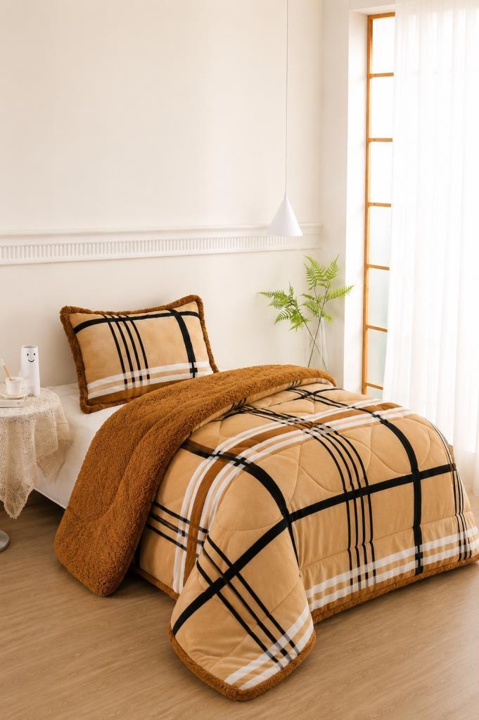 Valerya Desenli Peluş Tek Kişilik Comforter Set - 1