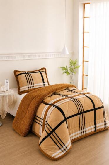 Valerya Desenli Peluş Tek Kişilik Comforter Set - Çeyiz Diyarı