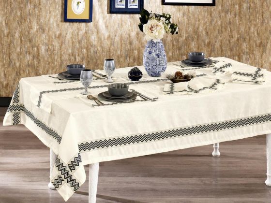 Vals Keten A.Servisli Masa Örtüsü Takımı 14 Parça - Çeyiz Diyarı