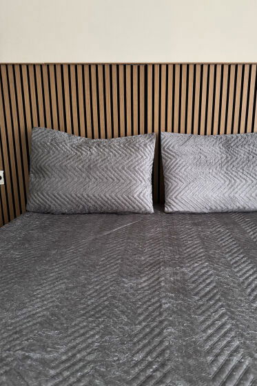 Velica Çift Kişilik Kadife Yatak Örtüsü Antrasit - Çeyiz Diyarı (1)