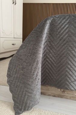 Velica Çift Kişilik Kadife Yatak Örtüsü Antrasit - 3