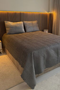 Velica Çift Kişilik Kadife Yatak Örtüsü Antrasit - 4