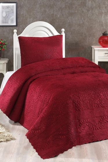 Velica Tek Kişilik Kadife Yatak Örtüsü Bordo - Çeyiz Diyarı