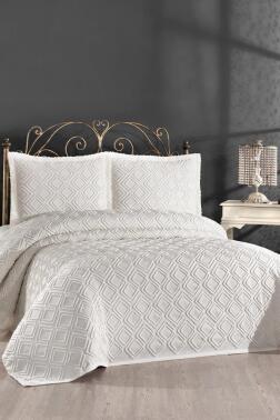 Velisa Çift Kişilik Şönil Desenli 235x250 cm Pike Takımı Krem - 1