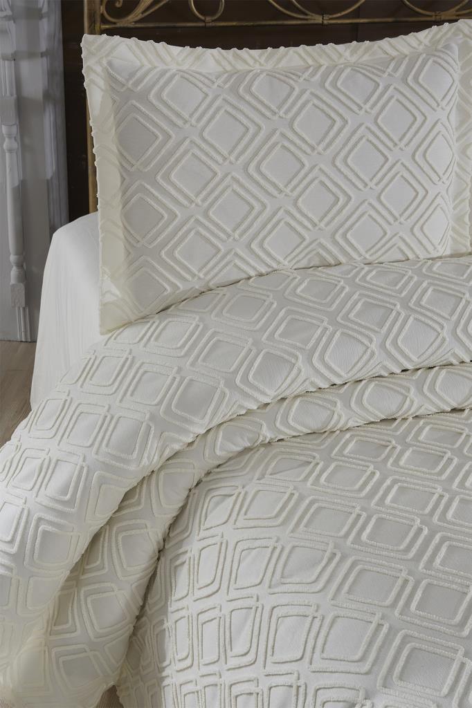 Velisa Çift Kişilik Şönil Desenli 235x250 cm Pike Takımı Krem - 2