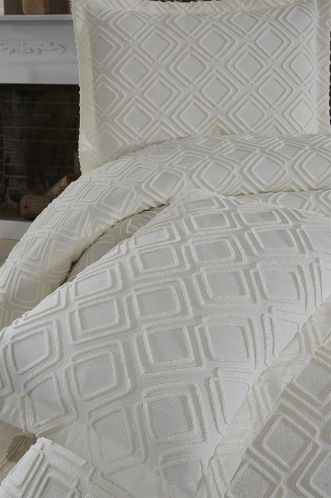 Velisa Çift Kişilik Şönil Desenli 235x250 cm Pike Takımı Krem - 5