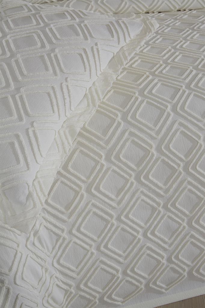 Velisa Çift Kişilik Şönil Desenli 235x250 cm Pike Takımı Krem - 7
