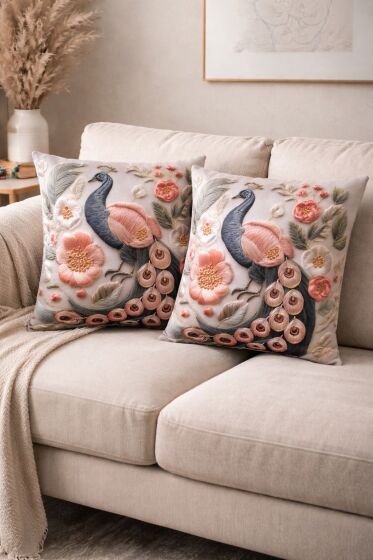 Vellina Baskılı 2li Kırlent Kılıfı 40x40 cm - Çeyiz Diyarı