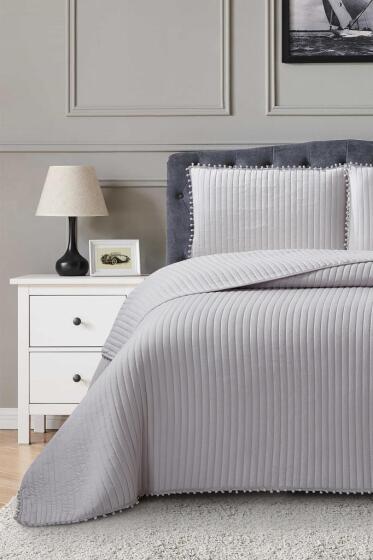 Venedik Elyaf Dolgulu Çift Kişilik 240x260 Cm Yatak Örtüsü Gri - Çeyiz Diyarı