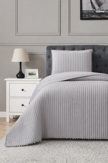 Venedik Elyaf Dolgulu Tek Kişilik 180x240 Cm Yatak Örtüsü Gri - Çeyiz Diyarı