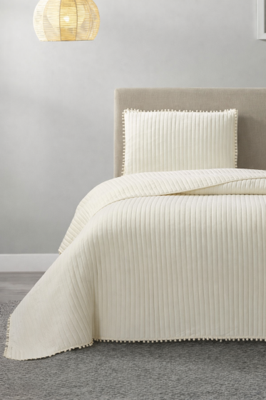 Venedik Elyaf Dolgulu Tek Kişilik 180x240 Cm Yatak Örtüsü Krem - Çeyiz Diyarı