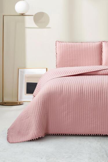 Venedik Elyaf Dolgulu Tek Kişilik 180x240 Cm Yatak Örtüsü Pudra - Çeyiz Diyarı