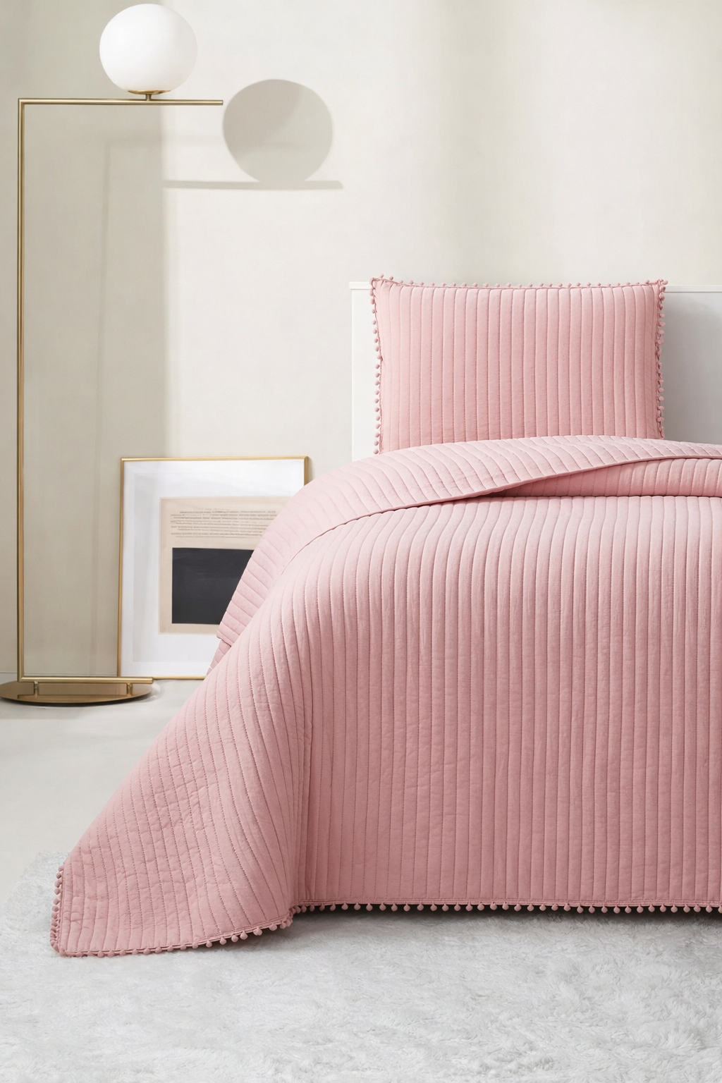 Venedik Elyaf Dolgulu Tek Kişilik 180x240 Cm Yatak Örtüsü Pudra - 1