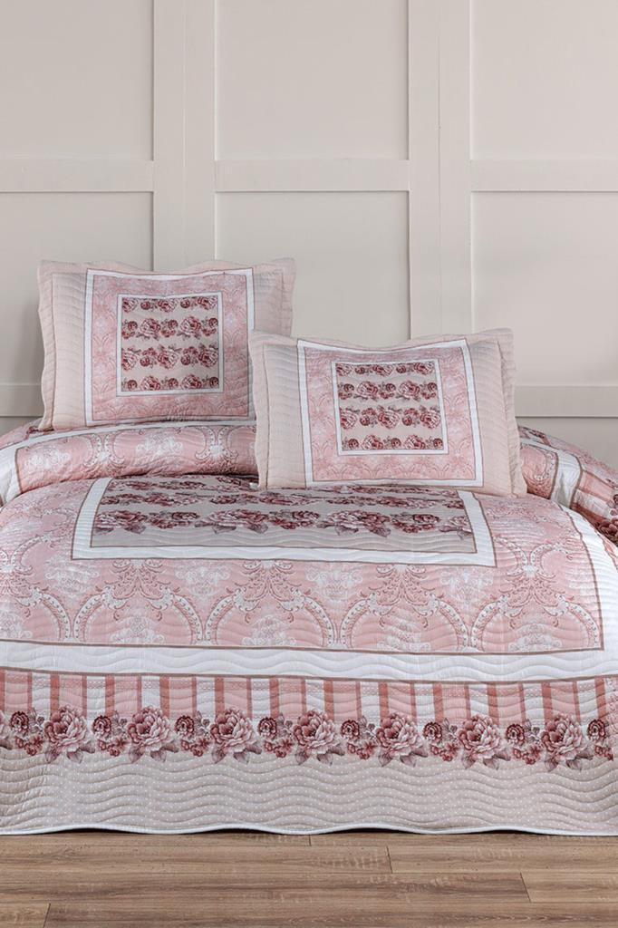 Ventora Baskılı Kapitoneli Çift Kişilik Yatak Örtüsü Pudra - 1