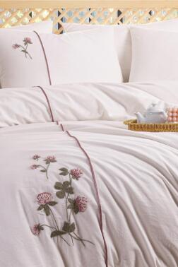 Vera 6 Parça %100 Pamuk Çift Kişilik Nevresim Takımı Pudra - 2