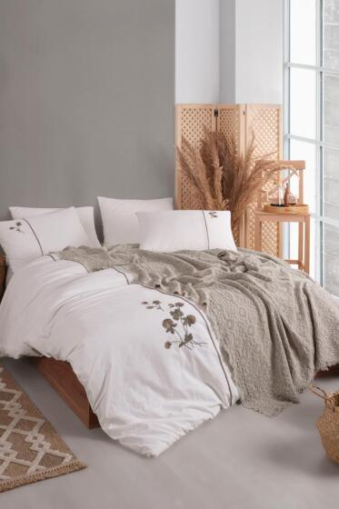 Vera 7 Parça %100 Pamuk Çift Kişilik Pikeli Nevresim Takımı Vizon - Çeyiz Diyarı