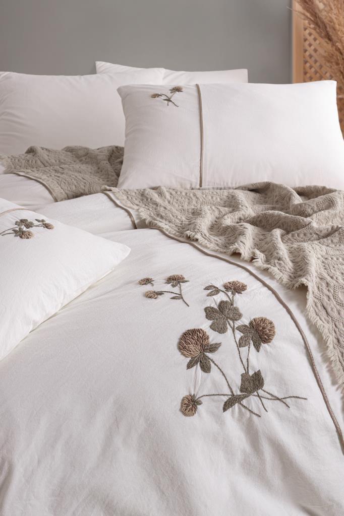 Vera 7 Parça %100 Pamuk Çift Kişilik Pikeli Nevresim Takımı Vizon - 2