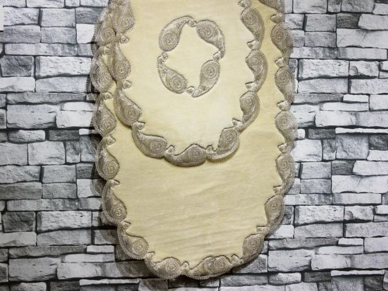 Verna Fransız Güpürlü 2 Li Banyo Paspas Takımı Cappucino Gümüş - Çeyiz Diyarı