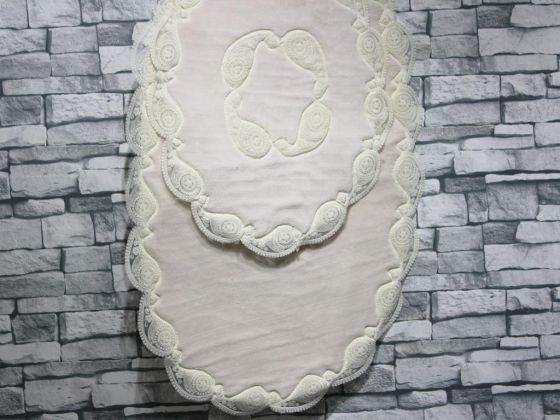 Verna Fransız Güpürlü 2 Li Banyo Paspas Takımı Pudra Krem - Çeyiz Diyarı