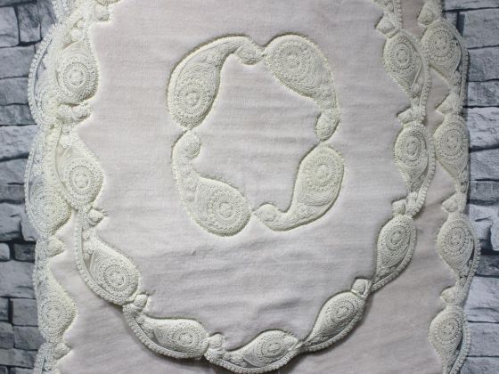 Verna Fransız Güpürlü 2 Li Banyo Paspas Takımı Pudra Krem - Çeyiz Diyarı (1)
