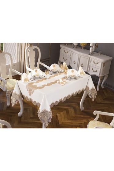 Verna Masa Örtüsü 160x260 Cm 26 Parça Krem Gold - Çeyiz Diyarı (1)