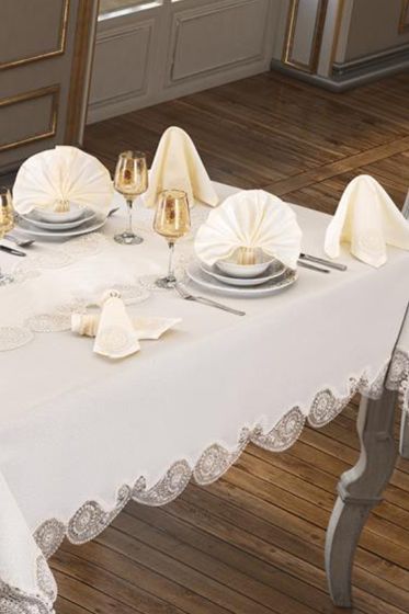 Verna Masa Örtüsü 160x260 Cm 26 Parça Krem Krem - Çeyiz Diyarı (1)
