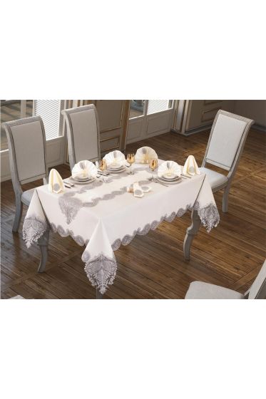 Verna Masa Örtüsü 160x260 Cm 26 Parça Krem Silver - Çeyiz Diyarı (1)