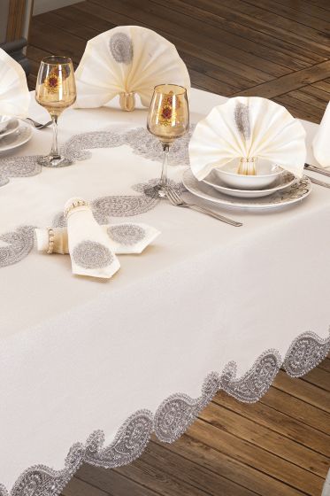 Verna Masa Örtüsü 26 Parça Krem Silver - Çeyiz Diyarı (1)