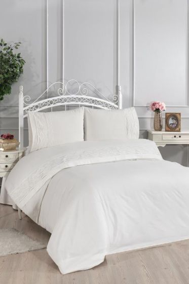 Verona Fransız Dantelli Çift Kişilik Nevresim Takımı Krem - Çeyiz Diyarı