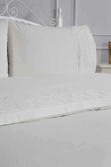 Verona Fransız Dantelli Çift Kişilik Nevresim Takımı Krem - Çeyiz Diyarı (1)