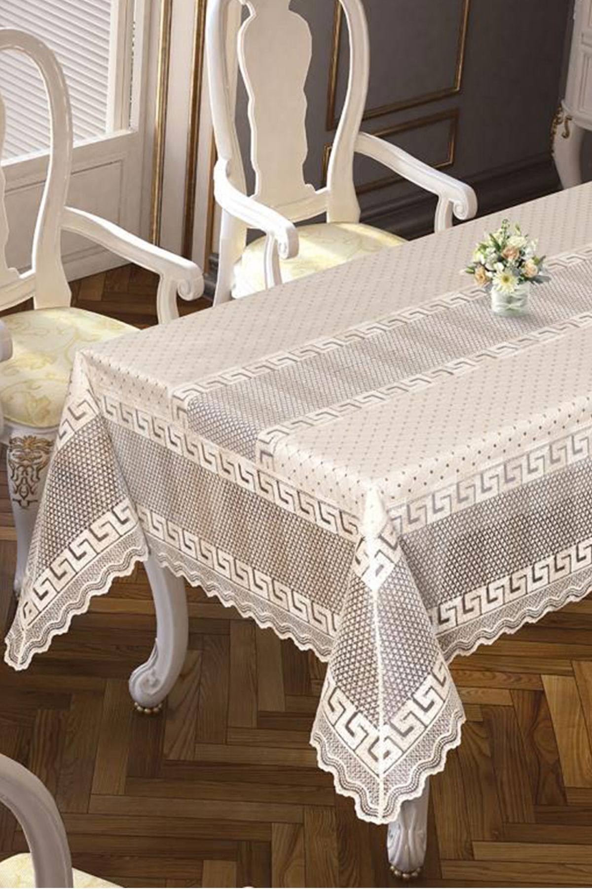 Versage Jakarlı Masa Örtüsü Krem 160x220 Cm - 1