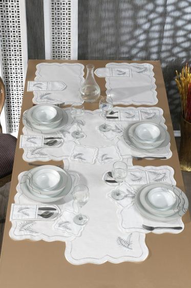 Viktori Keten Nakışlı Amerikan Servis Takımı 19 Parça Silver - Çeyiz Diyarı