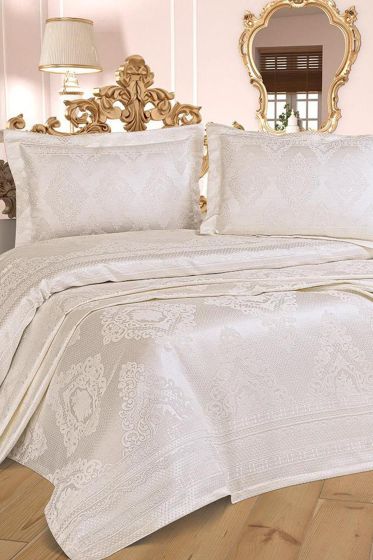 Violetta Çift Kişilik Yatak Örtüsü Takımı Krem - Çeyiz Diyarı