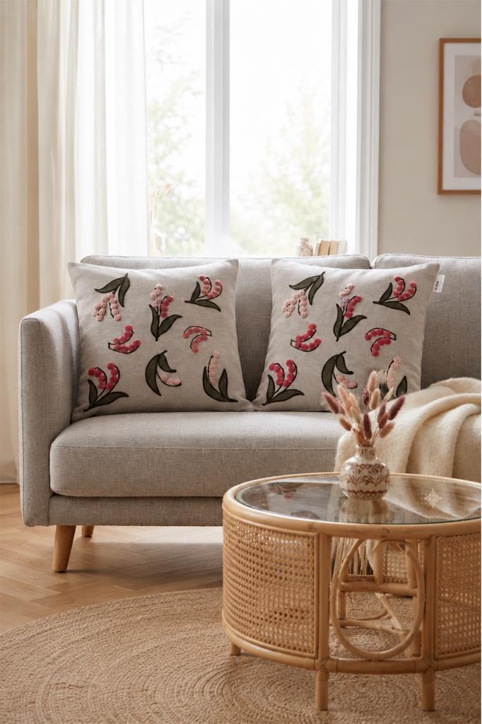 Viona 2li Punch Nakışlı Kırlent Kılıfı 45x45 Cm - 1