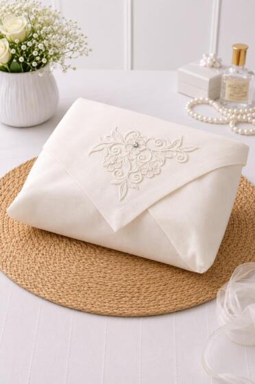 Virel Saten Lüks Nişan Bohçası 90x90 cm Krem - Çeyiz Diyarı