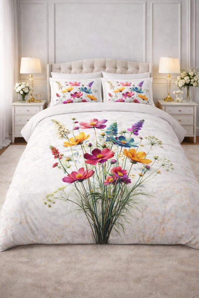 Virella 5D Baskılı %100 Pamuklu Dört Mevsim Çift Kişilik Nevresim Takımı - 1