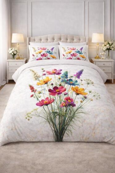 Virella 5D Baskılı %100 Pamuklu Dört Mevsim Çift Kişilik Nevresim Takımı - Çeyiz Diyarı