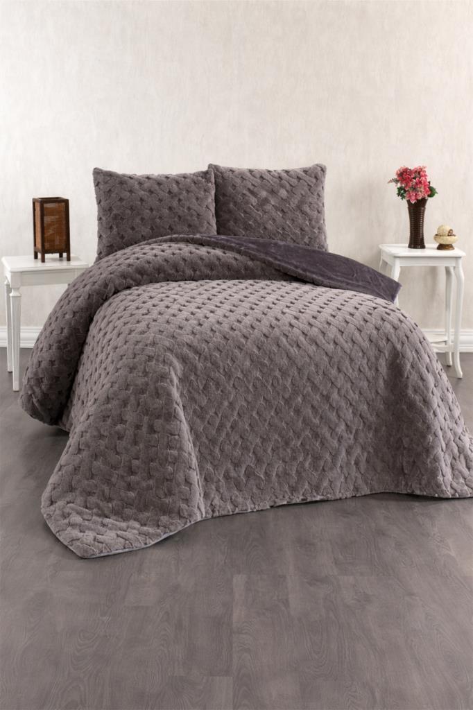 Viyana Tavşan Tüyü Çift Kişilik Yatak Örtüsü 220x240 Antrasit - 1