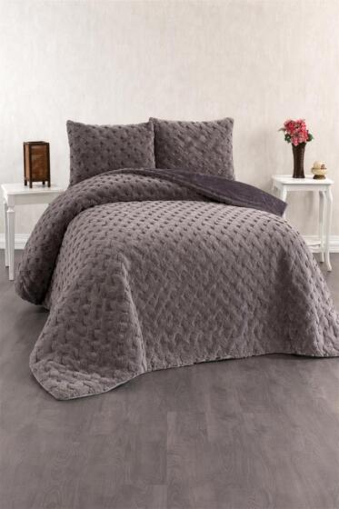 Viyana Tavşan Tüyü Çift Kişilik Yatak Örtüsü 220x240 Antrasit - Çeyiz Diyarı