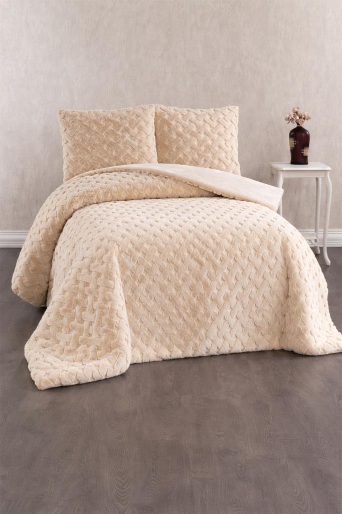 Viyana Tavşan Tüyü Çift Kişilik Yatak Örtüsü 220x240 Bej - 1
