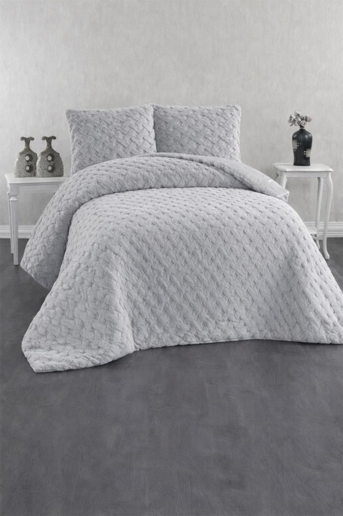 Viyana Tavşan Tüyü Çift Kişilik Yatak Örtüsü 220x240 Gri - 1