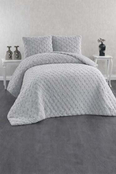 Viyana Tavşan Tüyü Çift Kişilik Yatak Örtüsü 220x240 Gri - Çeyiz Diyarı