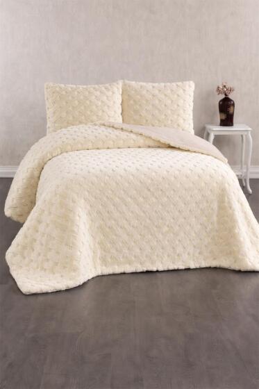Viyana Tavşan Tüyü Çift Kişilik Yatak Örtüsü 220x240 Krem - Çeyiz Diyarı